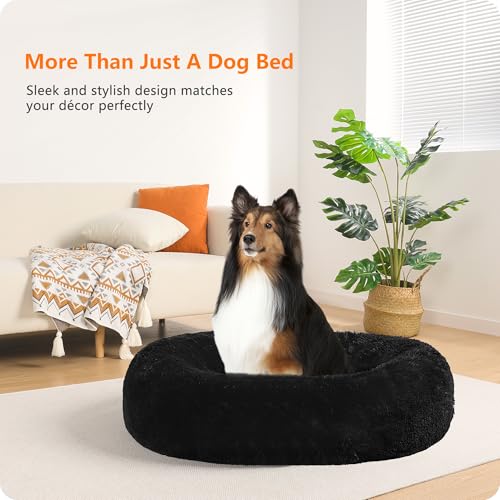 HMTOPE Orthopädisches Hundebett rund Hundekissen Hundesofa Katzenbett Donut Kuscheliges Hundekorb Waschbar, 80 cm Ø, Schwarz