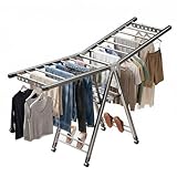 LxBrillxiant Heavy Duty 3-Tier Clothes Drying Rack with Wheels & Shoe Rack - Large 5.9ft Foldable Metal Laundry Stand, Portable Collapsible Clothing Hanger for Indoor Outdoor Use in Laundry Room
