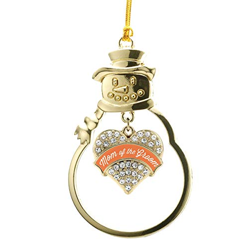 Inspired Silver - Orange Mom of The Groom - Gold Christmas Ornament - Pave Heart Charm Christmas Tree Ornament with Cubic Zirconia - Snowman Hanging Decoration