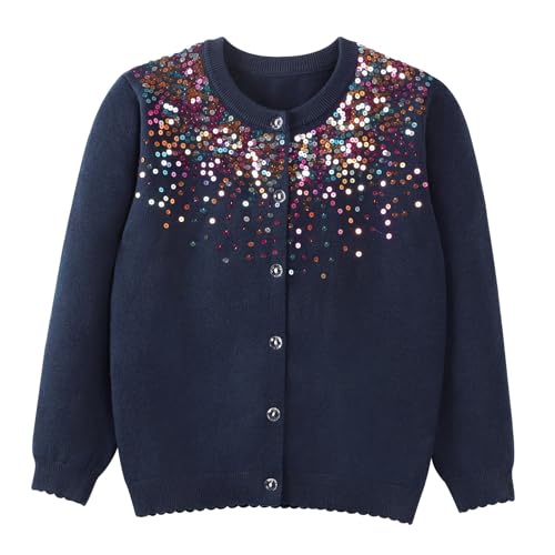 Image of Danny D Girls Sequin Knitted Sweater Cardigan Crew Neck Long Sleeve Button Tops
