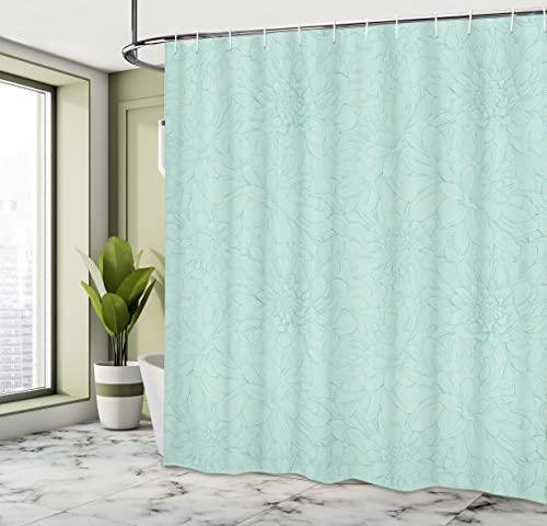 ABAKUHAUS Turquoise Shower Curtain, Dahlia Flowers Bouquet Hand Drawn Style with Brush Strokes Effect Ornamental Art - Image 4