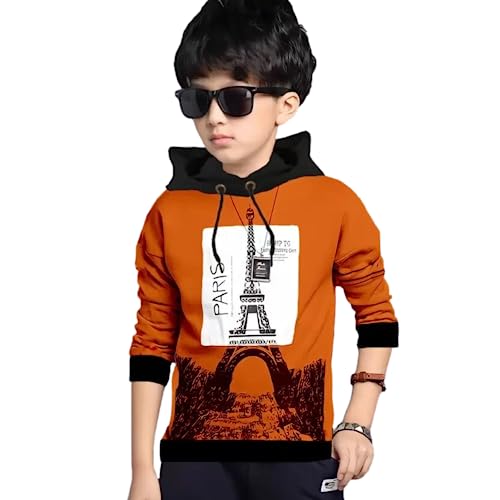 Image of ATLANS Cloths Kids Boys & Girls Hooded Neck Full Sleeves Typography Printed T Shirt, Olive Green, Pack of 1