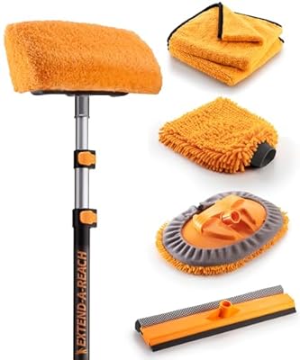 Car & RV Wash Brush Kit 5-12 ft Long Extendable Handle Car, RV, Truck Washing Kit with Extension Pole - Microfiber Car Mop, Soft Washing Brush, Window Squeegee, Mitt, The Ultimate RV-Wash Cleaning Kit