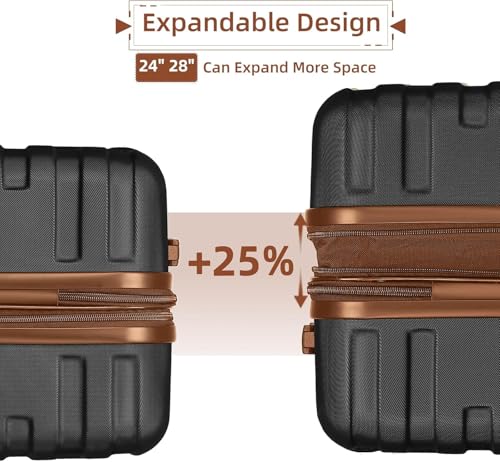 Luggage Sets 6 Piece with Duffel Bags,Hardside Expandable Suitcases with Spinner Wheels TSA Lock,Black2