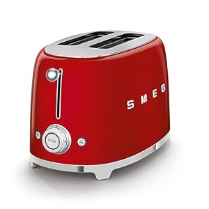 SMEG 2 Slice Toaster with 6 Presets and Defrost Function and Removable Crumb Tray TSF01RDUS, RED SMEG 2 Slice Toaster with 6 Presets and Defrost Function and Removable Crumb Tray TSF01RDUS RED