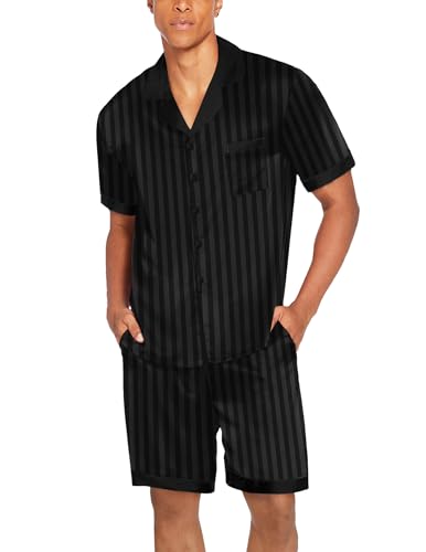 Image of Ekouaer Mens Satin Pajamas Set Button-Down Short /Long Sleeve Shirt Top Soft Silk Sleepwear Loose Pocket Pant Loungewear