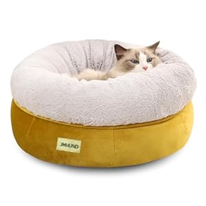 Cat Bed for Indoor Cats,Round Cat Bed for Small Pets,Washable Pet Bed with Non-Skid Bottom,Pet Bed for Puppy and Kitty,19 Inches,Yellow