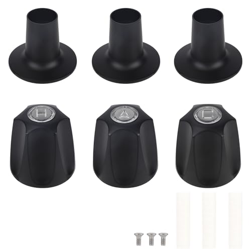 Tinoaly 3pcs Shower Knobs Replacement Kit, Matte Black Shower Knobs Include Base Connectors Screws Compatible with pfister Verve Bathtub Faucet Handle Remodel Trim Kit