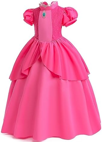 isswya Princess Peach Costume for Girls Cosplay Super Brothers Princess Peach Dress Halloween Party Dress Up 3-12Y 2 418