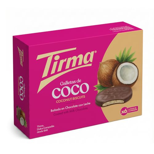 Tirma Galletas con Coco Bañadas en Chocolate con Leche 200g | Snack Dulce Canario| Apto para Dieta Vegetariana y Sin Huevo | Galletas Envasadas Individualmente | Producto Español