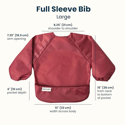 Image of Tiny Twinkle Long Sleeve Bib for Babies & Toddlers | 2-Pack Waterproof Smock Bib for Eating | Machine Washable & Mess-Proof Feeding Essentials | Newborn Shower Gift (Rose Burgundy,2-4Y)