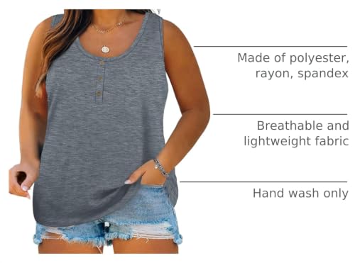 Image of Womens Plus Size Tank Tops Summer Button Down Henley Shirts Sleeveless Tops