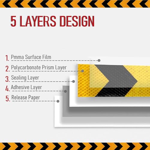 Image of ZSIGNS 2 Inch X 5 METER Arrow Reflective Hazard Safety Warning Caution Tape, Reflector Industrial Marking Tape for Trailers Vehicles Stairs Steps Floor Boats Outdoor Waterproof (YELLOW & BLACK)