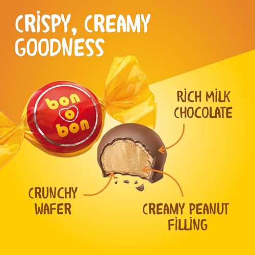 Bon o Bon Chocolate Bon Bons, Decadent Chocolate Truffles with a Creamy Peanut & Wafer Filling, 15g x 10 Bonbons