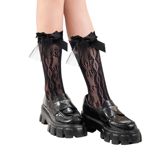 Image of Women's Lace Socks Ankle Socks Bow Short Socks Mesh Crew Socks High Elastane Knee High Stockings for Women Girls