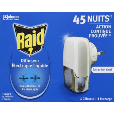 Raid - Difusor eléctrico líquido repelente de mosquitos y mosquitos, 45 noches, 1 difusor y 1 recarga de 32 ml