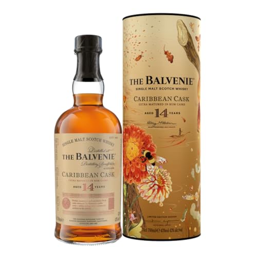THE BALVENIE - Caribbean Cask 14 Year Old Single Malt Scotch Whisky - Extra Matured In Rum Cask - Traditional Smooth Honeyed Character - Creamy Toffee & Fresh Fruit Notes - 43% ABV - 70 cl