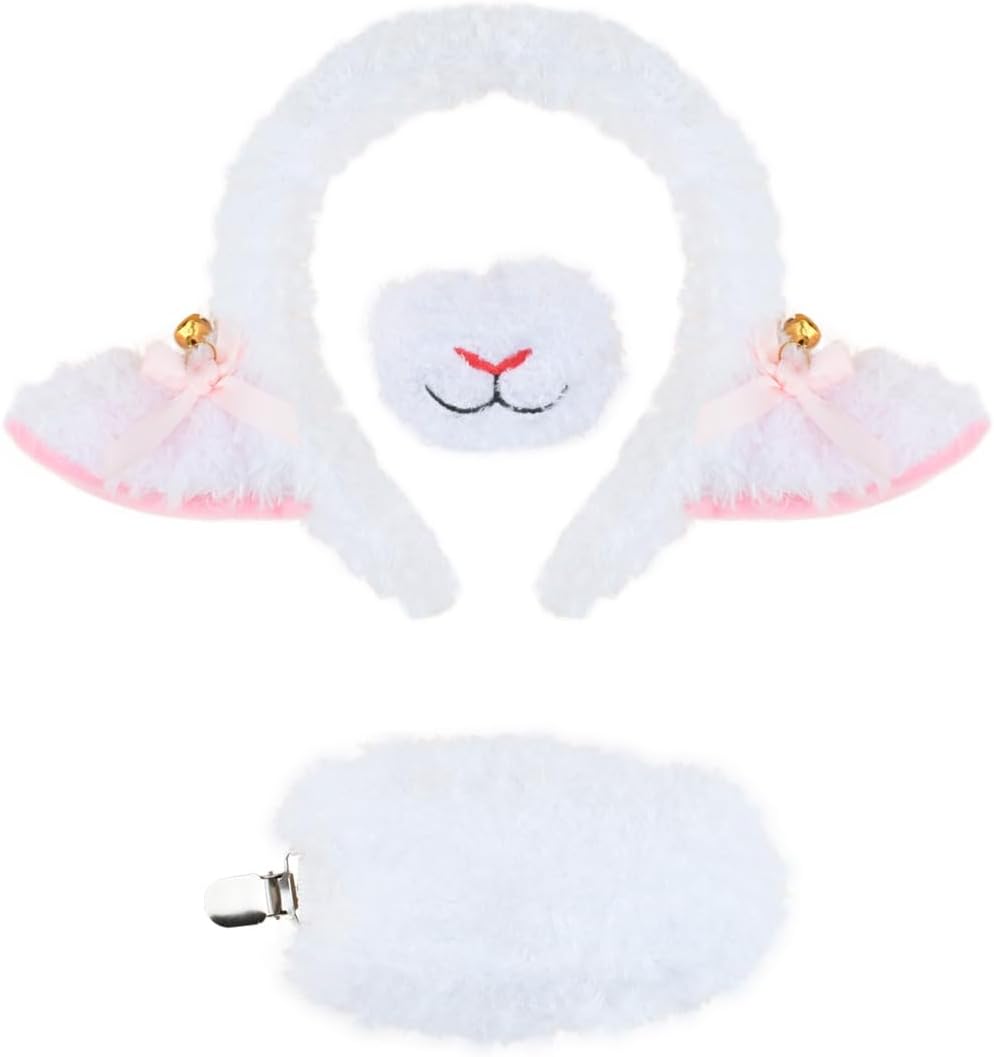 Lamb Ears and Tail Set for Kids and Adults-Halloween Christmas Festival Theme Party Cosplay Sheep Costume Accessory