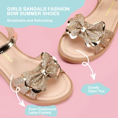 Image of PANDANINJIA Girls Sandals, Open Toe Cute Bow Princess Girls Flats, Sparkly Summer Dress Shoes Sandals for Toddler /Little Kid /Big Kid