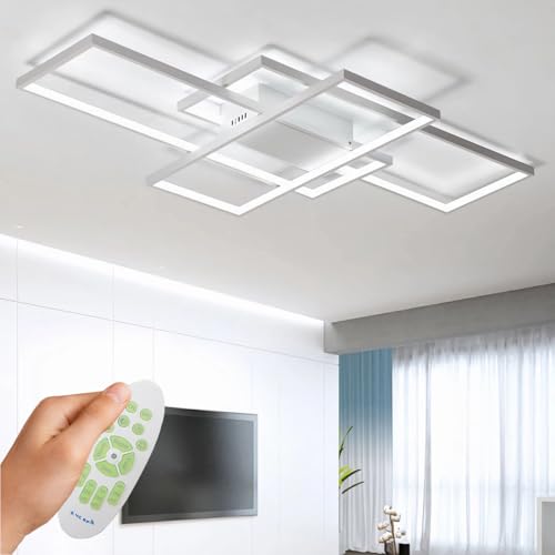 WHLL Deckenlampe Wohnzimmer, Weiß 80cm LED Moderne wohnzimmerlampe 3000K-6000K Dimmbar Deckenleuchte mit Fernbedienung Schlafzimmer Lampe Aluminium Acryl Decke Close-to-ceiling Lights
