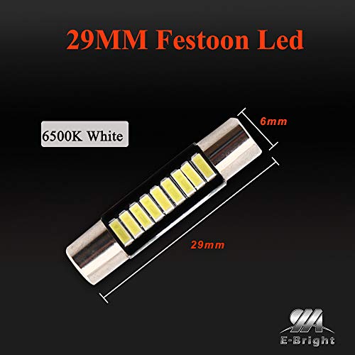 EverBright 29MM 1.14" Super White LED Mirror Fuse Sun Visor 6641 6612F 12V Festoon Dome Light LED Bulbs, 4014-9SMD, Pack of 10 - Thumbnail 3
