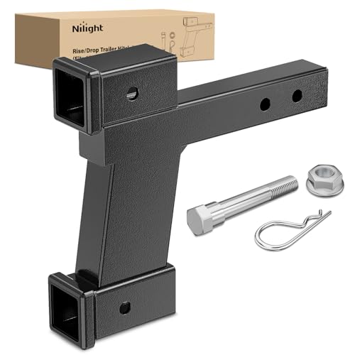 Image of Nilight Trailer Hitch Extension Riser for 2 Inch Receiver with 2 and 8Inch Rise or Drop with Bolt Nut Clip 10,000 lbs Capacity Adjustable Extend 8 inch 10 inch Length Black Coated for Class I-VI Receivers