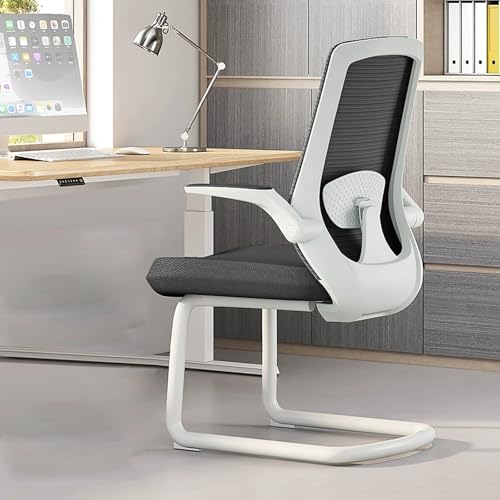 Silla de escritorio ergonómica con malla transpirable y brazos abatibles, sin ruedas, cómoda silla de oficina para sala de conferencias y biblioteca