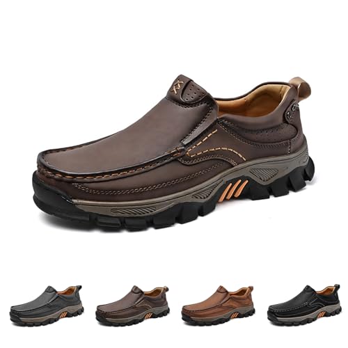 Enjerr Orthopedic Shoes Men, Men's Slip-On Orthopedic Hands-Free Genuine Leather Slip on Loafers, for Man