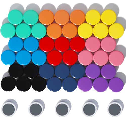 DUJEQM Aimant Frigo - Lot de 50 Aimant Puissant, Petit Aimant Rond Plat, Aimants Tableau Magnétique, 10 Couleurs Magnet Frigo Decoratif, Mini Aimants Tableau Blanc...