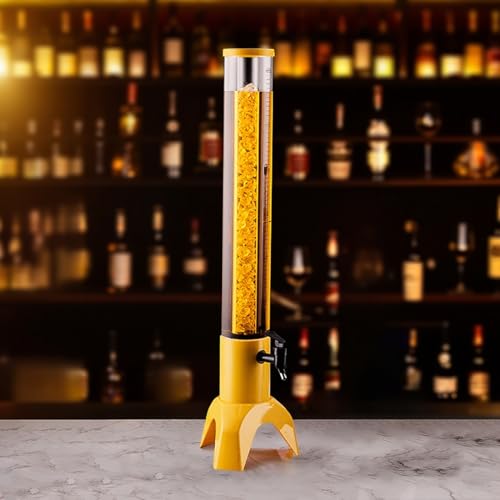 UrbanUp Dispensador de Cerveza Dispensador de Cerveza Iluminado con Tubo de Hielo, Torre de Mimosa para Mantener Las Bebidas Frías, Dispensador de Agua de Mostrador(Yellow,1.5L)