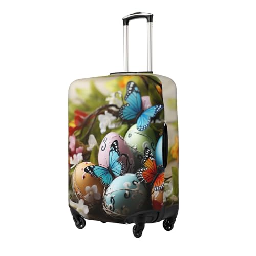 Easter Eggs with Butterfly Luggage Cover for Suitcase Tsa Approved, Spandex Stretch Suitcase Protector Washable Baggage Covers Travel Luggage Sleeve Large Suit Case Cover Fit 18-32 Inch2