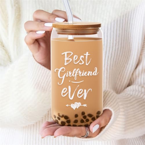Glasscupgiftsforgirlfriend16ozbesteverdrinkingcupwithlidandstrawbirthdaymothersday Urban Country Home Decor Glass cup gifts for girlfriend 16 oz best ever drinking cup with lid and straw birthday mothers day urban country home decor