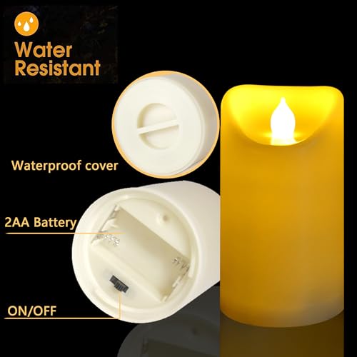 Image of CANDLE CHOICE Outdoor Battery Operated Flameless Candles with Remote Timer Waterproof Flickering Plastic Electric LED Pillar Lights for Lantern Patio Garden Wedding Party Decorations 3x5 Inches 2 Pack