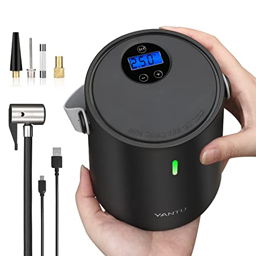 YANTU Portable Air Compressor Tire Inflator for Car Tires, Rechargeable Cordless Electric Car Air Pump, 12.6V DC Auto Digital Tire Pump for car, Bed, Ball, and Other Inflatables(Black)â€¦