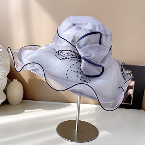 Large Brim Silk Hat Summer Mulberry Silk Fisherman Hat for Kids Flower Wavy Brim Basin Hat Three-dimensional Flower