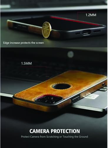 Image of amazon basics Genuine Leather Finish iPhone 16 Pro Back Cover Case | Raised Edges for Camera & Screen Protection | Back Case Cover for iPhone 16 Pro (Blue)