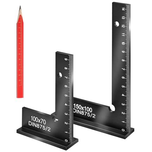 Schlosserwinkel Set - 2 Stk Schlosserwinkel 90° Aluminiumlegierung Anschlagwinkel Zimmermannswinkel mit Messskala, 150*100mm, 100*70mm für Präzise Arbeiten, Messen und Anreißen in der Holzbearbeitun