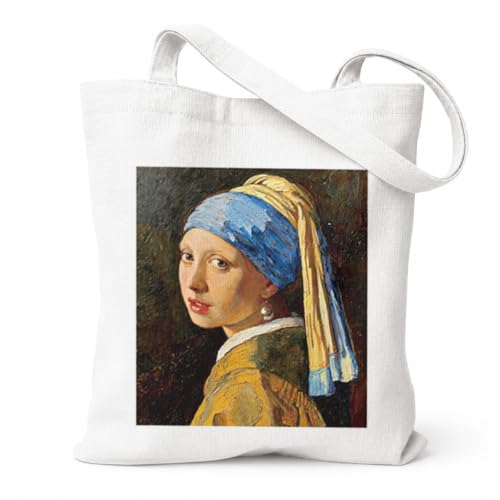QIUJDSXC Pearl Portrait Canvas Tote Bag, Classic Oil Painting Art Shopper