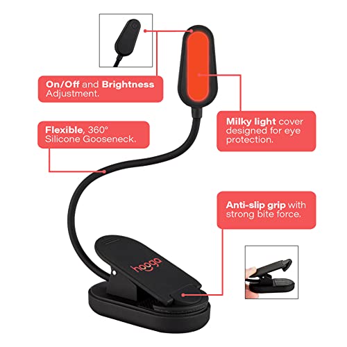 image for Hooga Red Book Light, Clip On 625nm LED Light for Reading in Bed, No B