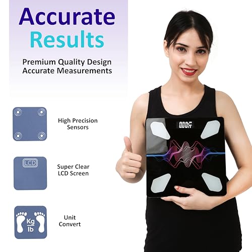 Image of Veeby Digital Electronic LCD Personal Health Body Fitness Weighing Scale, Weight Machine for Human Body | Accurate Scalling 0.05lb, Step-On Technology, 6mm Tempered Glass, 180 kg Capacity (3D Z-Black)