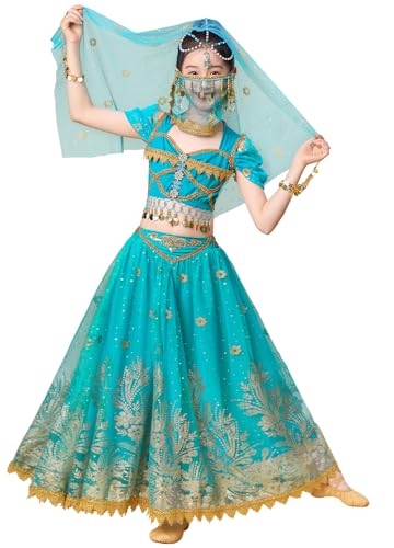 Ellydoor Princess Jasmine Costume For Girls Aladdin Dress Up Halloween Cosplay Party Belly Dance Outfit Blue thumb #1