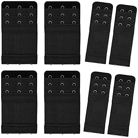 Bigqin 8 Pieces Bra Extender, Elastic Extension Hook Strap with 3 Rows 2 Hooks 3 Hooks, Black Cover