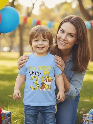 Image of Tstars Paw Patrol Rubble 3rd Birthday Shirt Toddler Boy 3 Year Old Tee