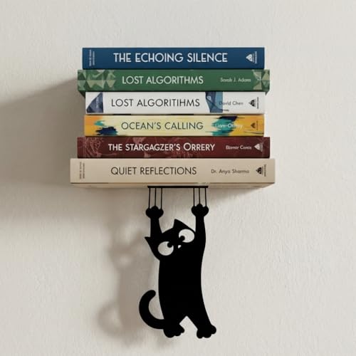 Image of Illusion Bookholder | Wall Mounted Book End | Superhero Bookshelf | Decor for Kids Room, Invisible Metal Book Holder Heavy Duty (Cat)