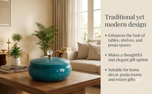 Image of Non Airtight 7 inch Hammered Metal bowl with crystal Lid - Return Gift (Dark Turquoise)
