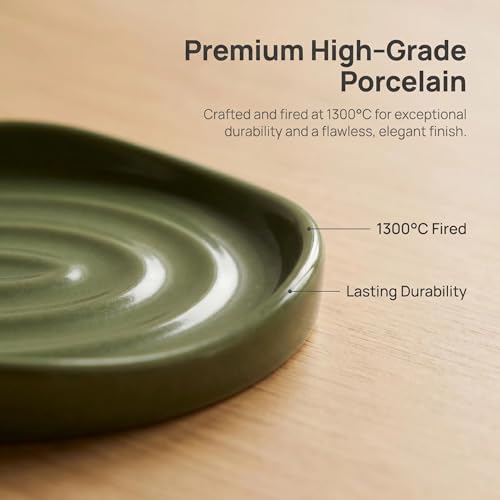 Image of Ceramic Soap Dish with Swirl Grooves, Easy to Clean Soap Holder, Soap Saver Tray for Bathroom, Kitchen & Shower (Green)