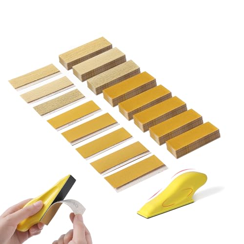 80 PCS Sandpaper, Grit 80 120 180 240 320 400 600 800 Detail Sander Paper, 3.5”x 1 Micro Sandpaper kit Hand Sanding Block with Hook and Loop Sanding Strips for Narrow Spaces Polishing