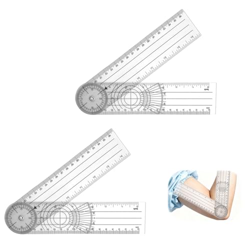 QEAS 2 Piezas Goniometro PVC Fisioterapia, Transportador, Transparente 360 ° Rotación Transportador Fisioterapia,Transparente y Duradero, para Familias y Estudiantes