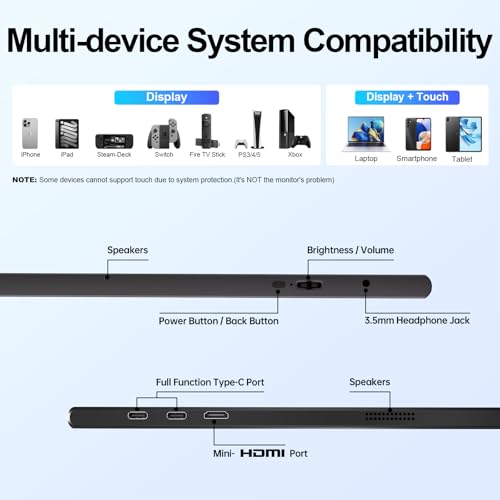 Image of Portable Touch Monitor, 15.6-inch 10-Point Capacitive Touch, FHD 1080P Resolution, IPS Screen, Metal Casing, Compatible with PC /Laptop /Mac /Mobile Devices /PS4 /PS5 /Xbox /Switch