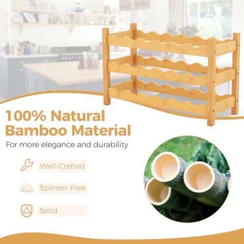 image for COSTWAY 3-Tier Bamboo Wine Rack, 18-Bottle Tabletop Wine Holder with W
